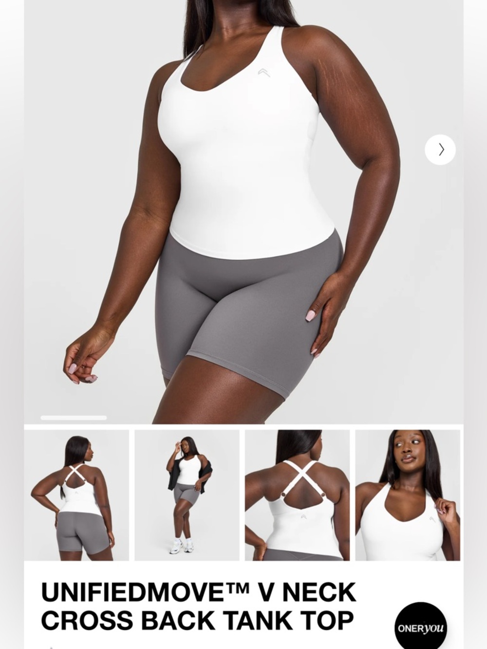 ONERACTIVE UnifiedMove V-Neck Cross Back Tank Top - White